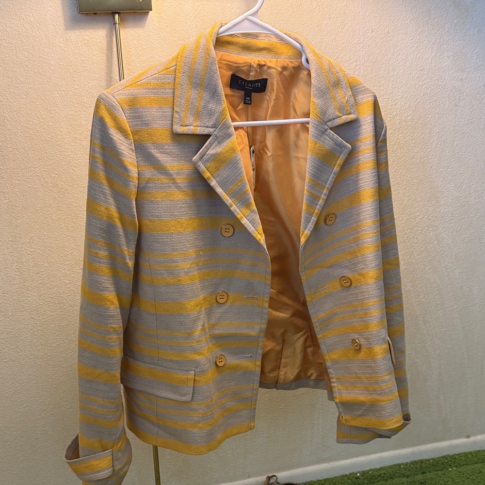 Women's Yellow and Beige Striped Jacket